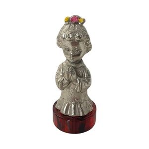 Praying Girl Pewter Figurine Peltro Made in Italy